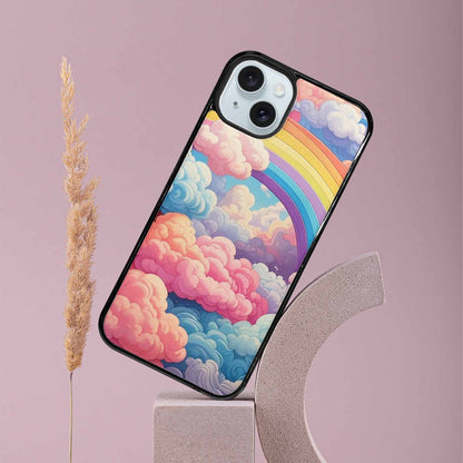 iPhone 15 Plus Case — Cloud And Rainbow Burst Pattern Hundreds, Customized Protective Case