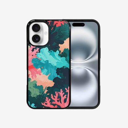 iPhone 16 Case — Camo Coral Turquoise, Custom Art Phone Cover