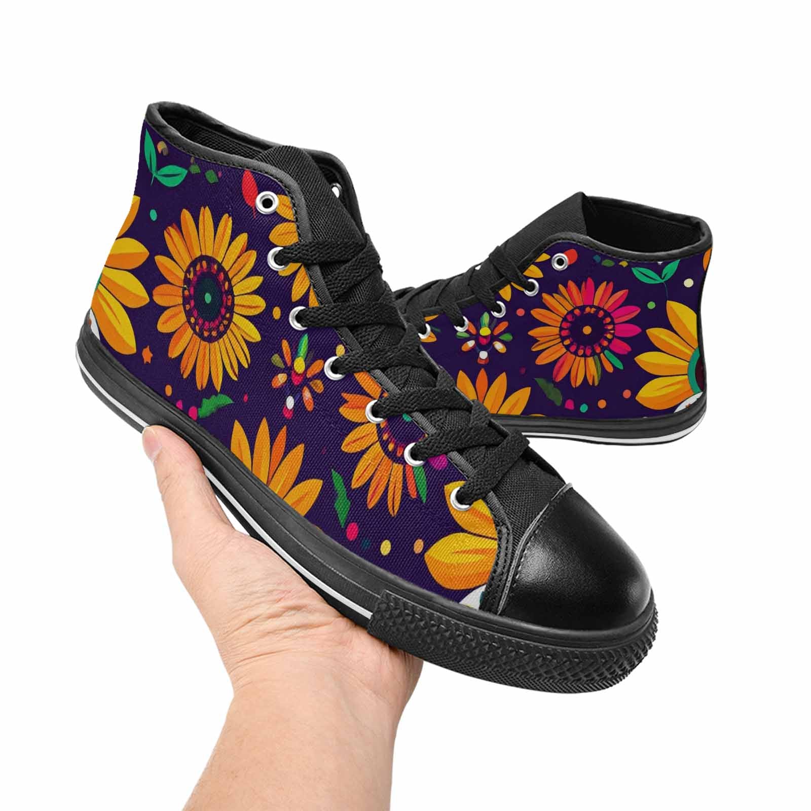 MEN'S Sunflowers And Skulls High Top Canvas Vivid Sneakers