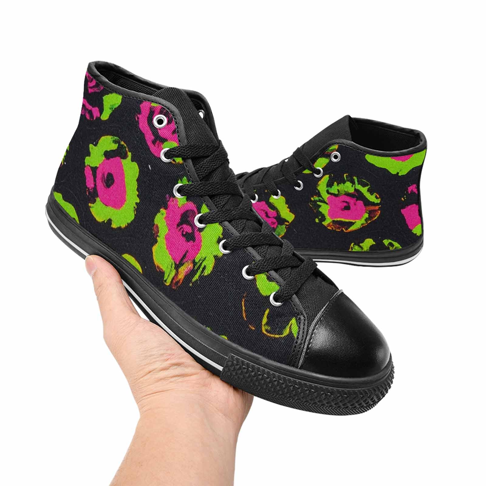 MEN'S Leopard Neon Rosette Black High Top Canvas Y2K Shoes