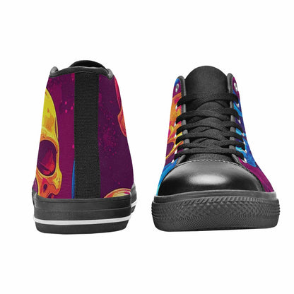 WOMEN'S Tie Dye Skulls Print High Top Canvas Neon Fantasy Sneakers