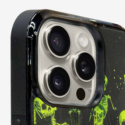 iPhone 15 Pro Max Case — Skeletons Neon Green Glow Skeletons Pattern, Custom Made Phone Cover