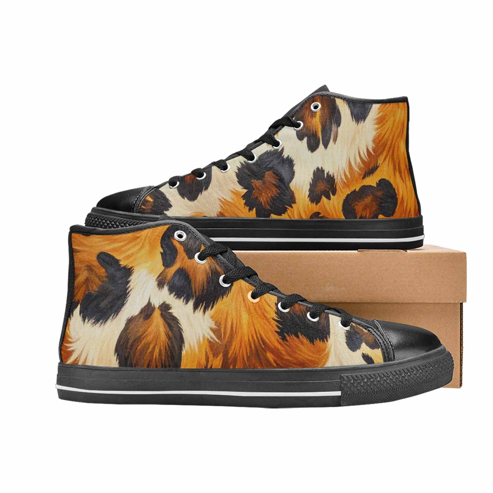 WOMEN'S Cow Animal Print High Top Canvas Dark Academia Custom Shoes