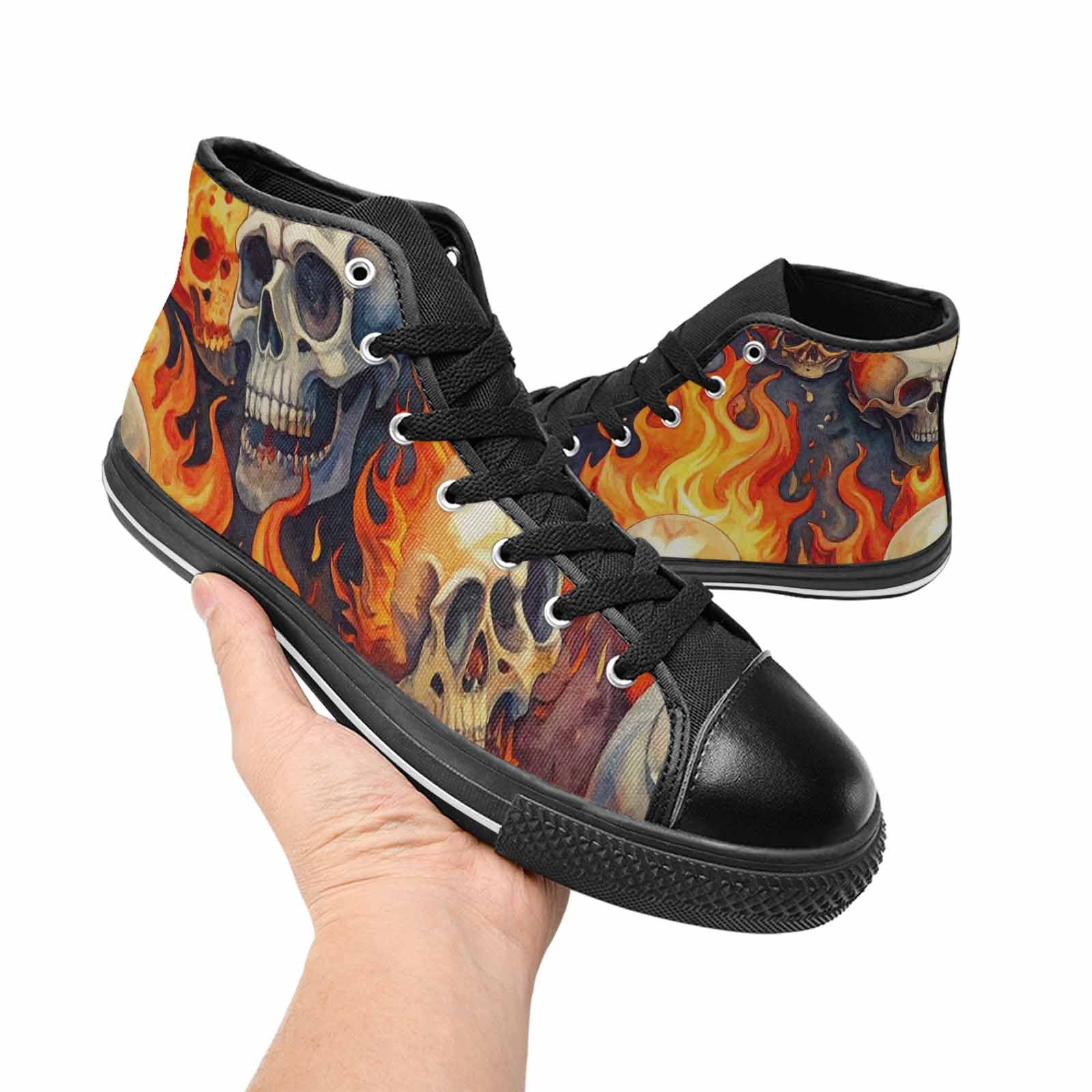 WOMEN'S Skulls - Flaming High Top Canvas Wallpaper Art Shoes