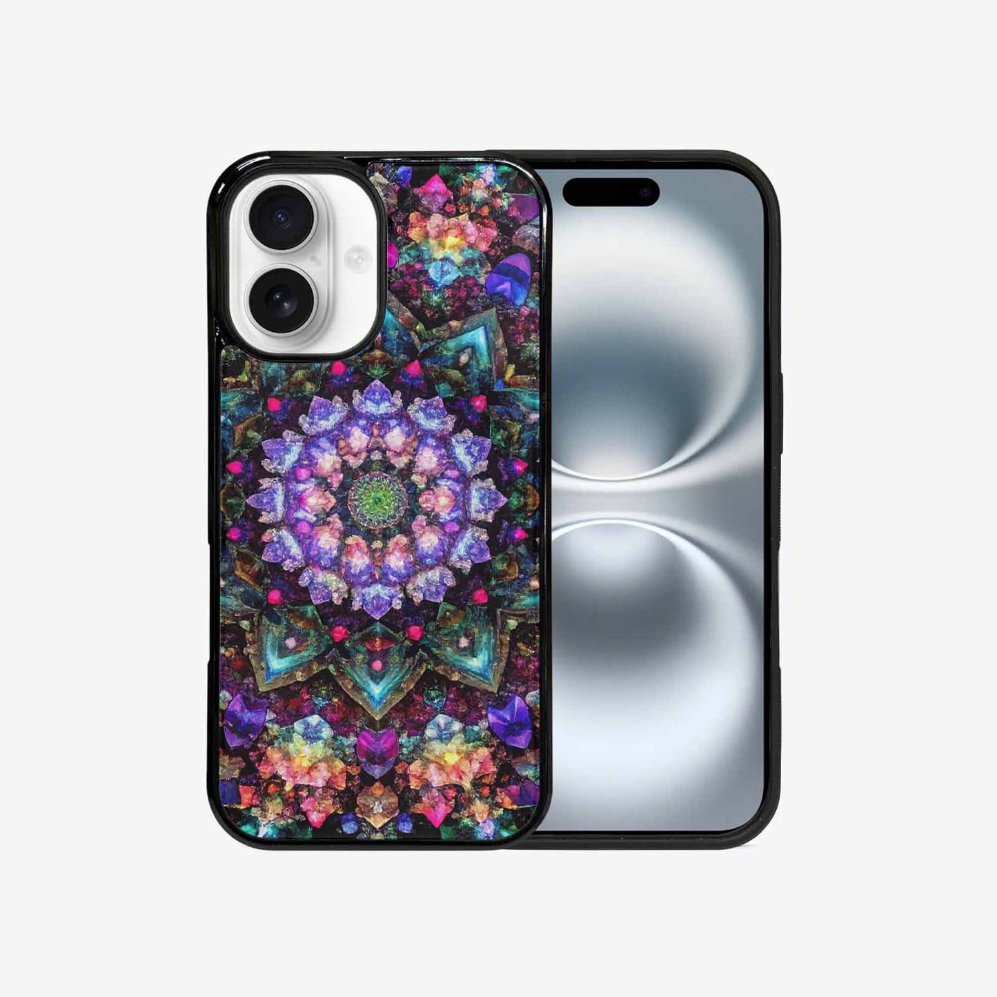 iPhone 16 Case — Crystal Mandala Art Seamless Pattern Vibrant, Personalized Phone Case