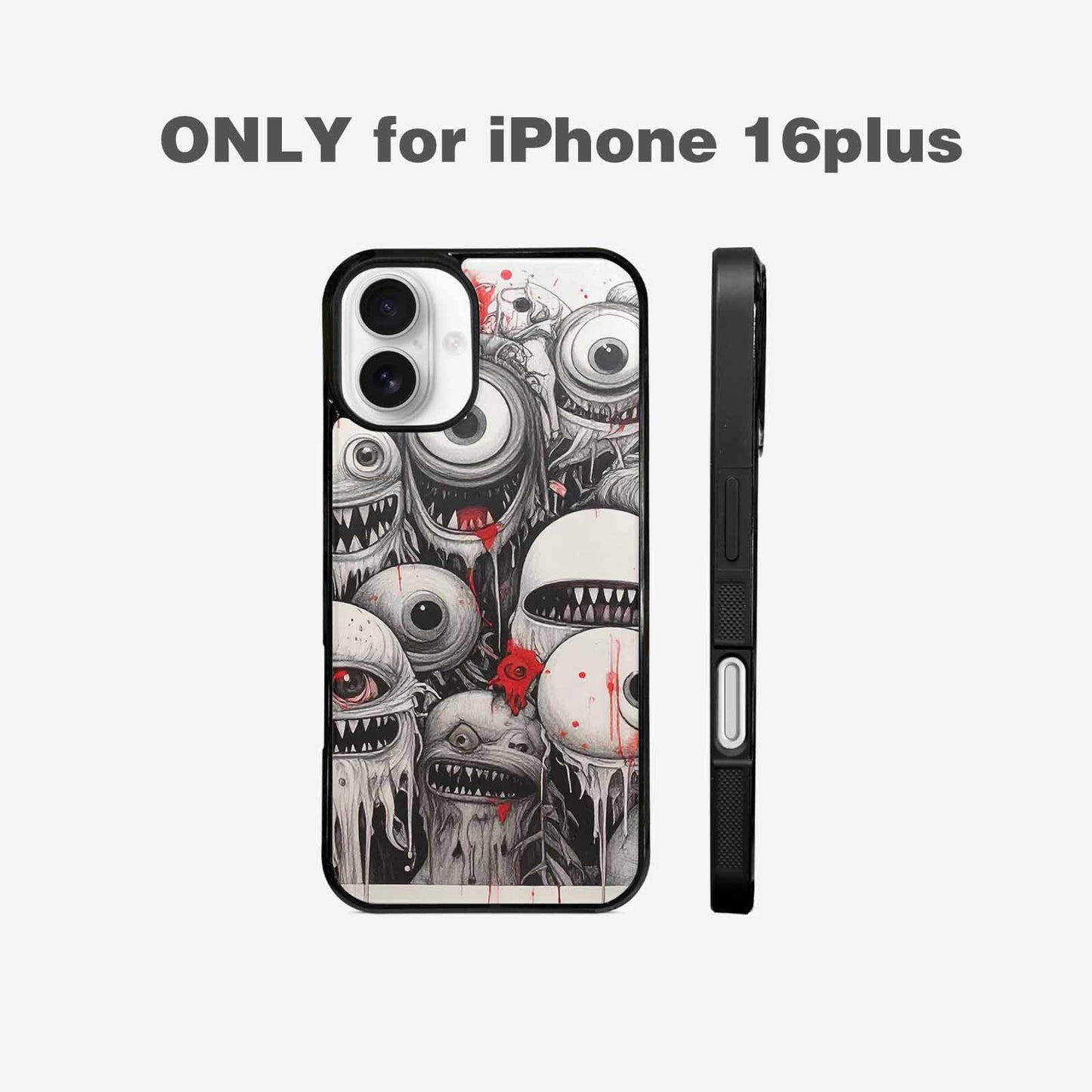 iPhone 16 Plus Case — Multi Eye Monster Black Red Ink, Personalized Phone Case