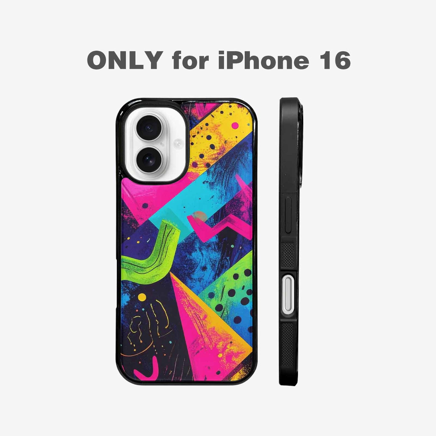 iPhone 16 Case — Memphis Squiggles Triangles Dots Personalized Phone, Unique Phone Case Design