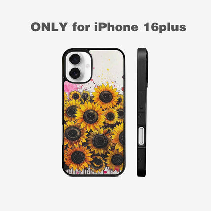 iPhone 16 Plus Case — Sunflower Burst Black Pink Ink Sunflowers, Custom Art Phone Cover