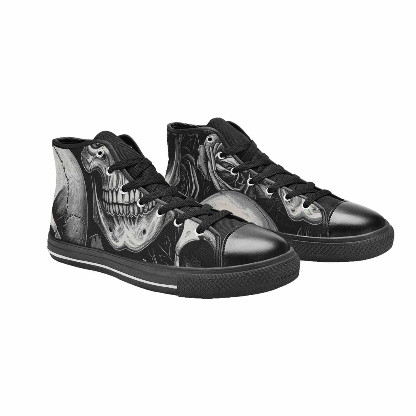 MEN'S Skulls Roses Black Ink High Top Canvas Vibrant Chaos Custom Sneakers
