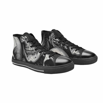 MEN'S Skulls Roses Black Ink High Top Canvas Vibrant Chaos Custom Sneakers