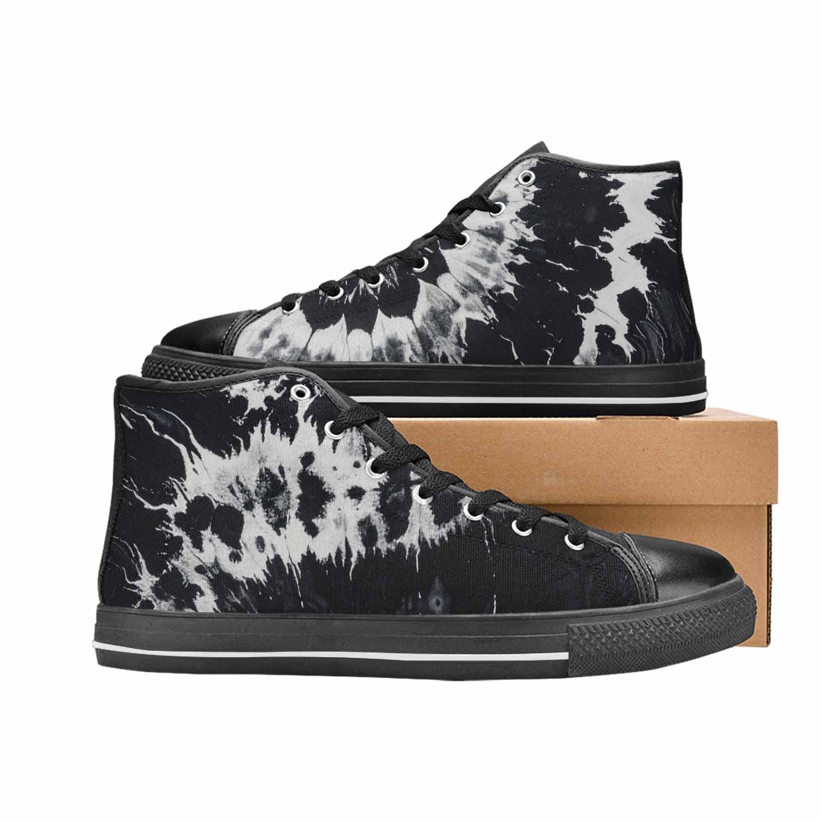 WOMEN'S Black White Animal Print High Top Canvas Wallpaper Art Sneakers