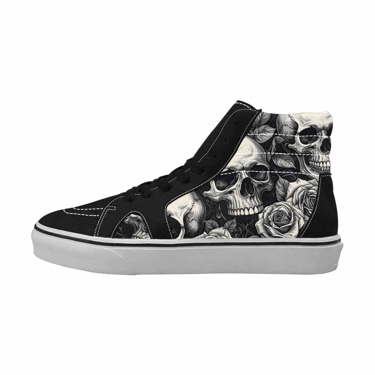 WOMEN'S Skulls Roses Black Ink High Top Canvas Y2K Custom Sneakers
