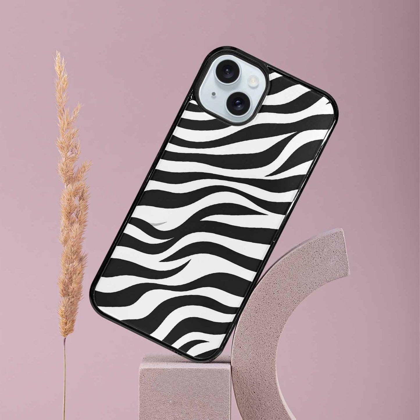 iPhone 15 Plus Case — Zebra Print Black White, Custom Made Phone Cover
