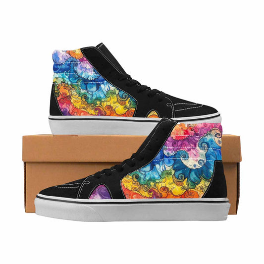 MEN'S Tie Dye Black & Blue Ink High Top Canvas Unique Print Aesthetic Custom Printed Shoes