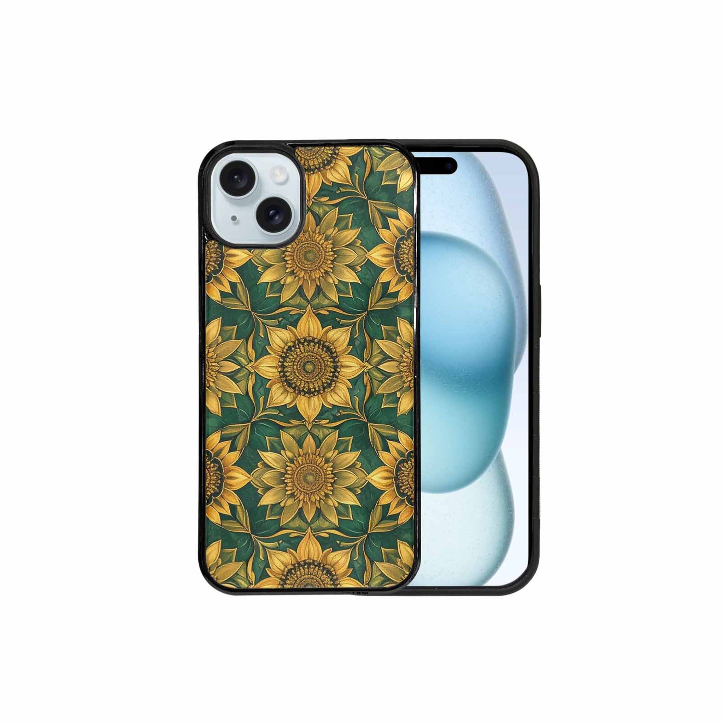 iPhone 15 Plus Case — Sunflower Mandala Kaleidoscope Custom, Custom Designed Case Cover