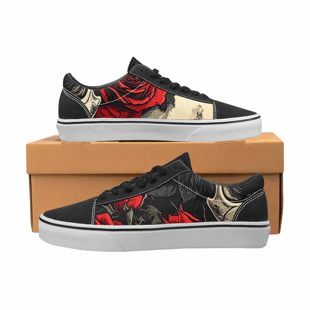 WOMEN'S Skulls Roses Bold Pen Ink Canvas Lace-Up Grunge Sneakers