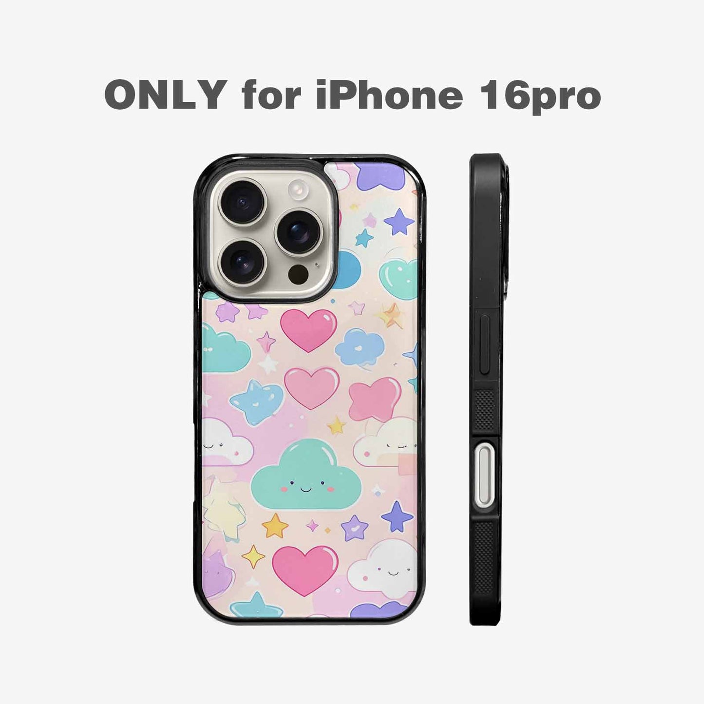 iPhone 16 Pro Case — Cute Kawaii Style Generic Icons Stars, Custom Designed Case Cover