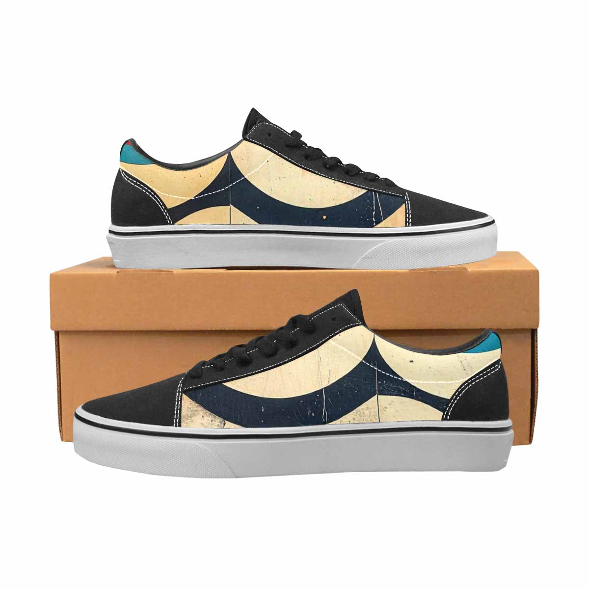 WOMEN'S Retro Wave Scallop Stripe Lace-Up Canvas Melting Art Custom Sneakers