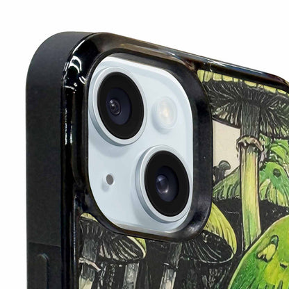 iPhone 15 Plus Case — Rainbow Drip Mushrooms Black Green Ink, Unique Phone Case Design