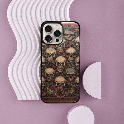 iPhone 16 Pro Max Case — Traditional Tattoo Style Skulls Entwined With, Personalized Phone Case