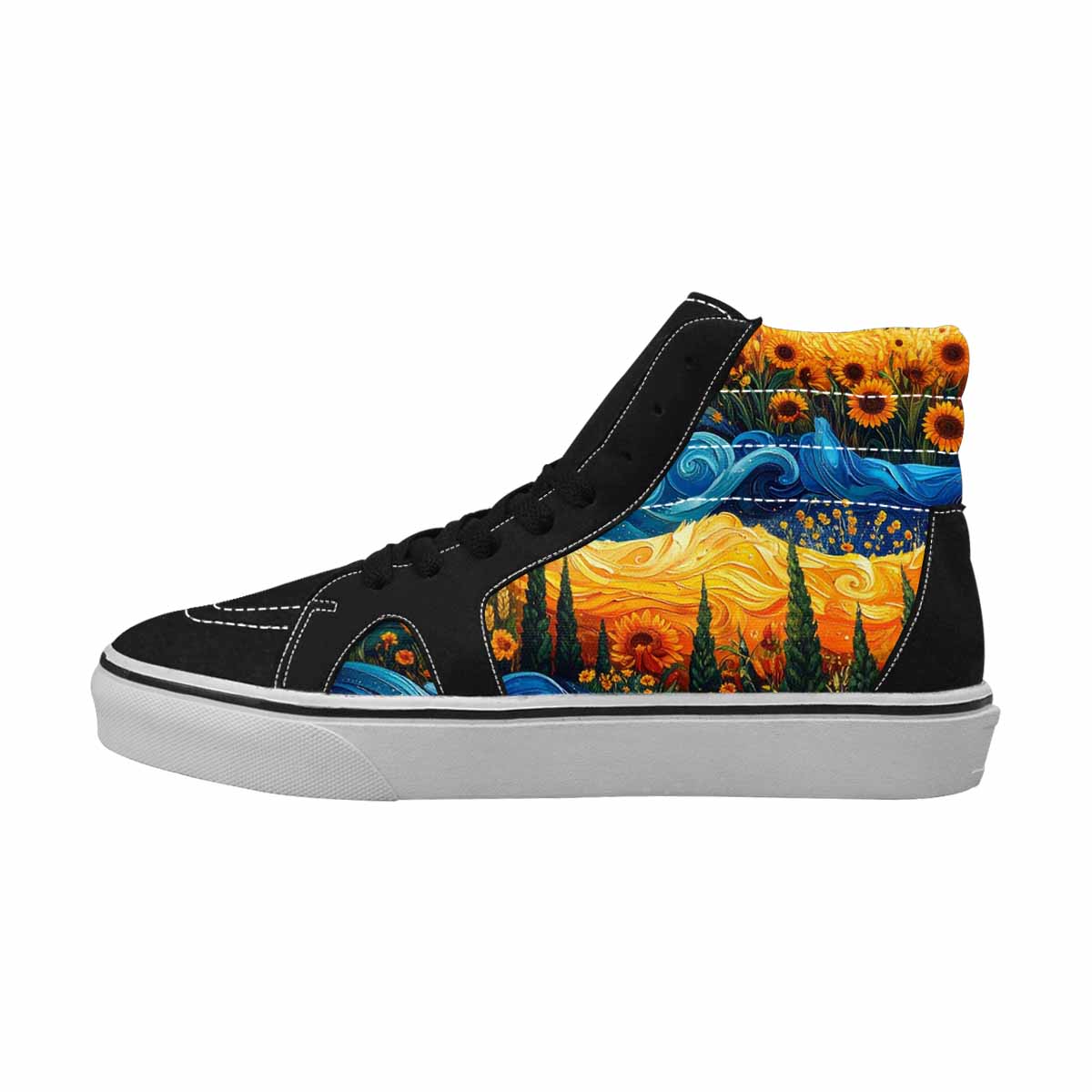 WOMEN'S Van Gogh-Style Swirl High Top Canvas Dark Academia Custom Sneakers