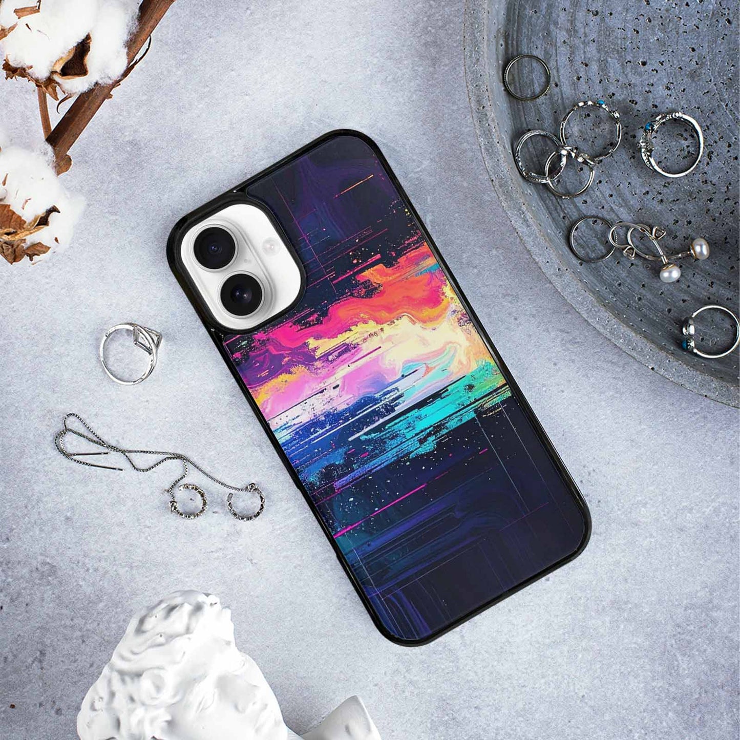 iPhone 16 Plus Case — Glitch Dark Art Seamless Pattern Vibrant, Custom Phone Case