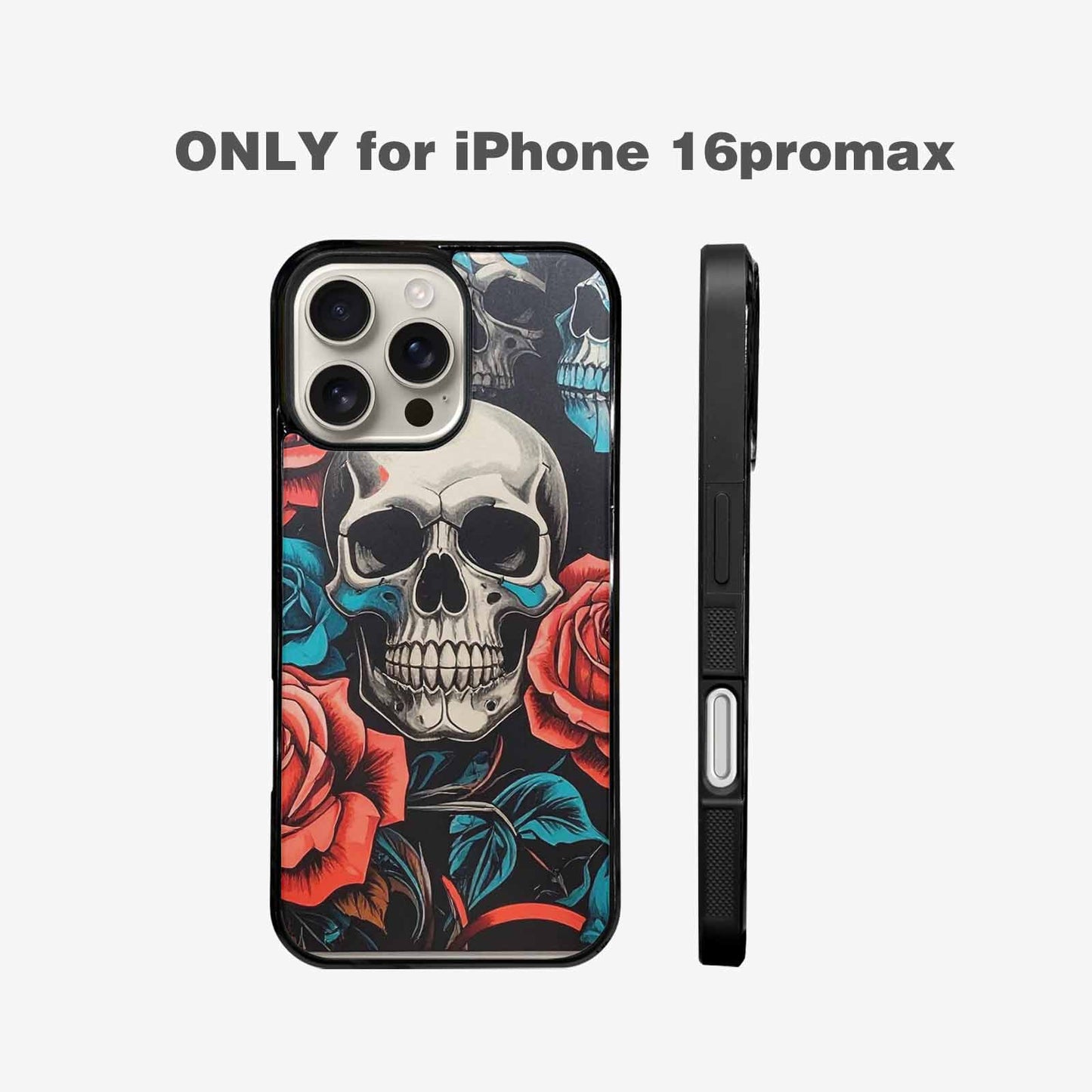 iPhone 16 Pro Max Case — Skulls Roses Biker Tattoo, Custom Art Phone Cover