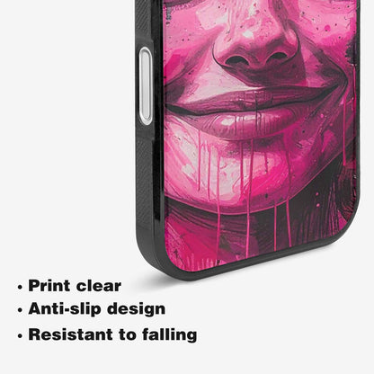 iPhone 16 Plus Case — Melting Moon Smiley Black Pink Ink, Original Design Phone Case