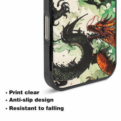 iPhone 16 Pro Case — Dragon Scale Black Green Ink Dragons, Custom Designed Case Cover
