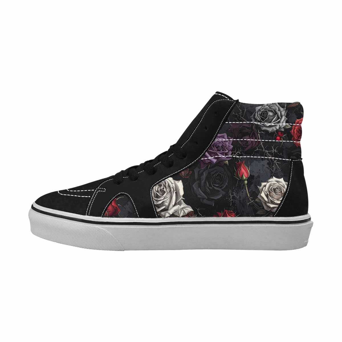 WOMEN'S Black Gothic Rose High Top Canvas Dark Academia Custom Shoes