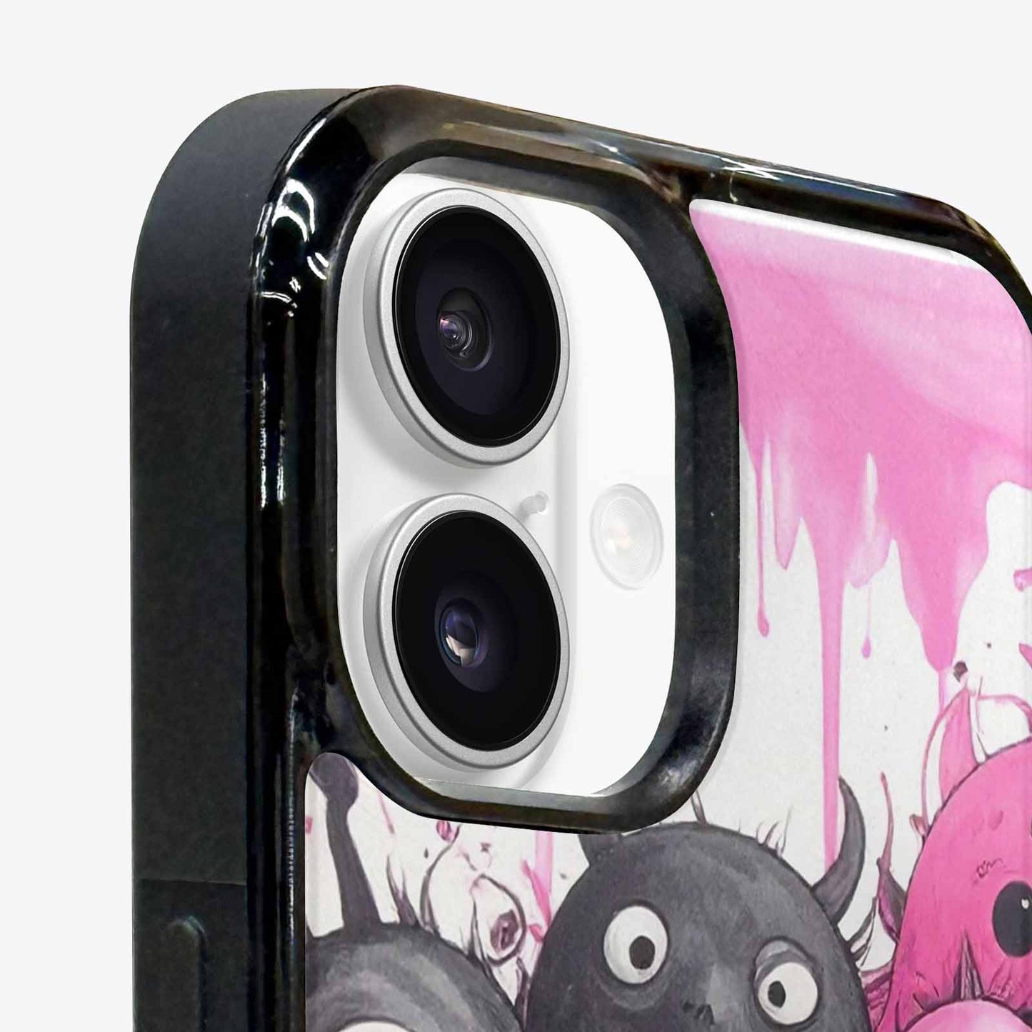 iPhone 16 Plus Case — Monsters General Black Pink Ink Cartoon, Unique Phone Case Design