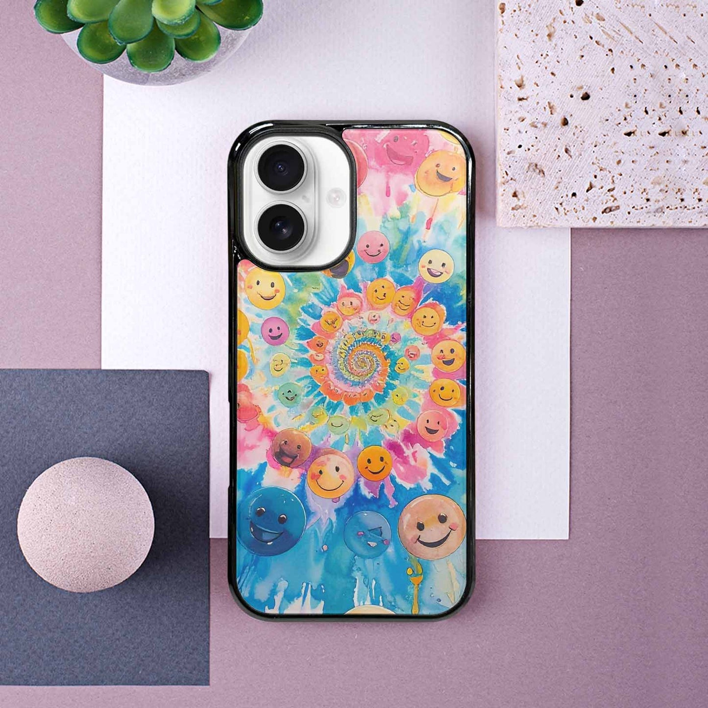 iPhone 16 Case — Smiley Facessmiley Faces Tie D, Custom Print Case Cover