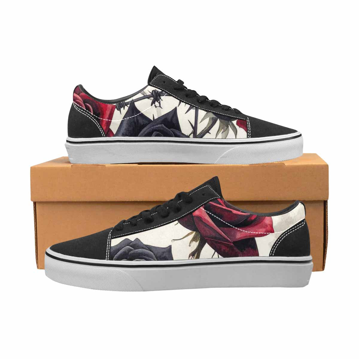 WOMEN'S Black Gothic Rose Canvas Lace-Up Dreamcore Custom Sneakers