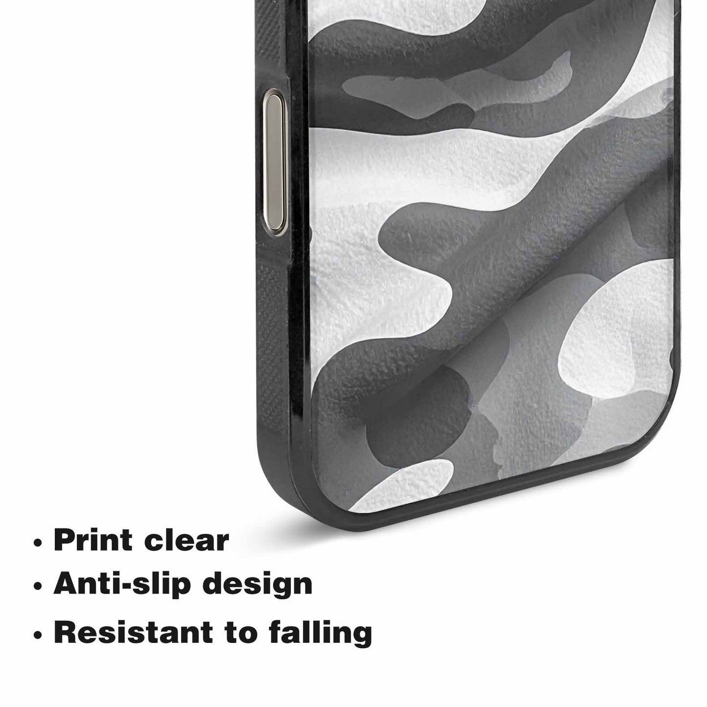 iPhone 16 Pro Max Case — Grey Camo Print, Personalized Phone Case