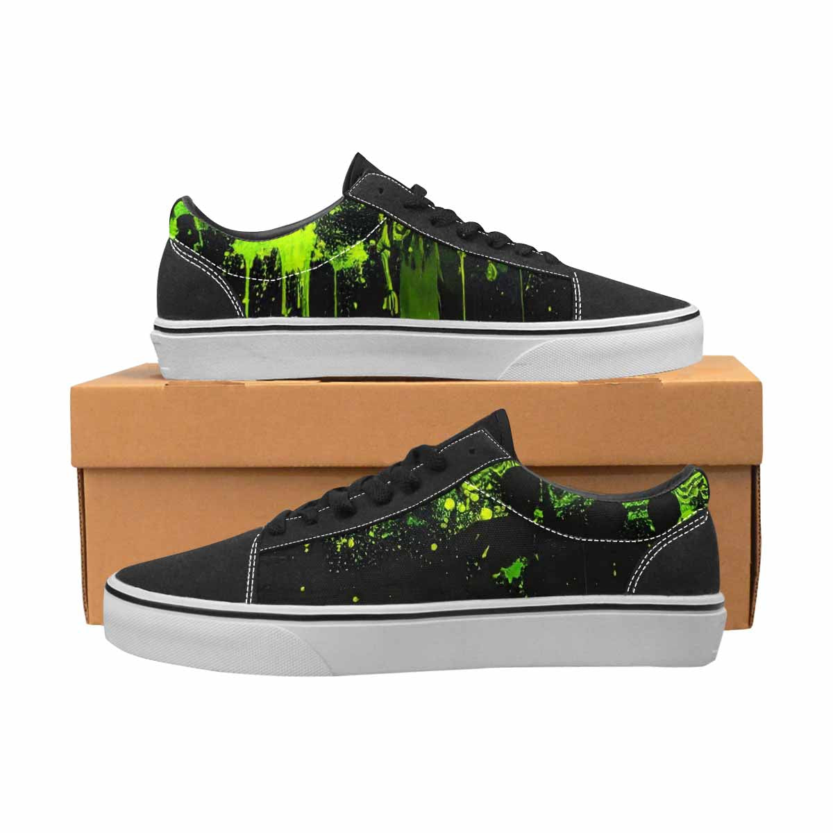 WOMEN'S Skeletons × Neon Green Lace-Up Canvas Cottagecore Sneakers