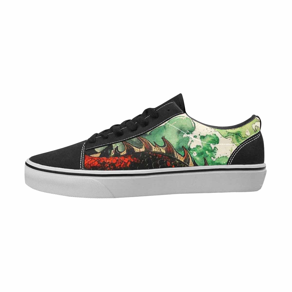 WOMEN'S Dragons Black & Green Ink Canvas Original Design Cottagecore Custom Sneakers