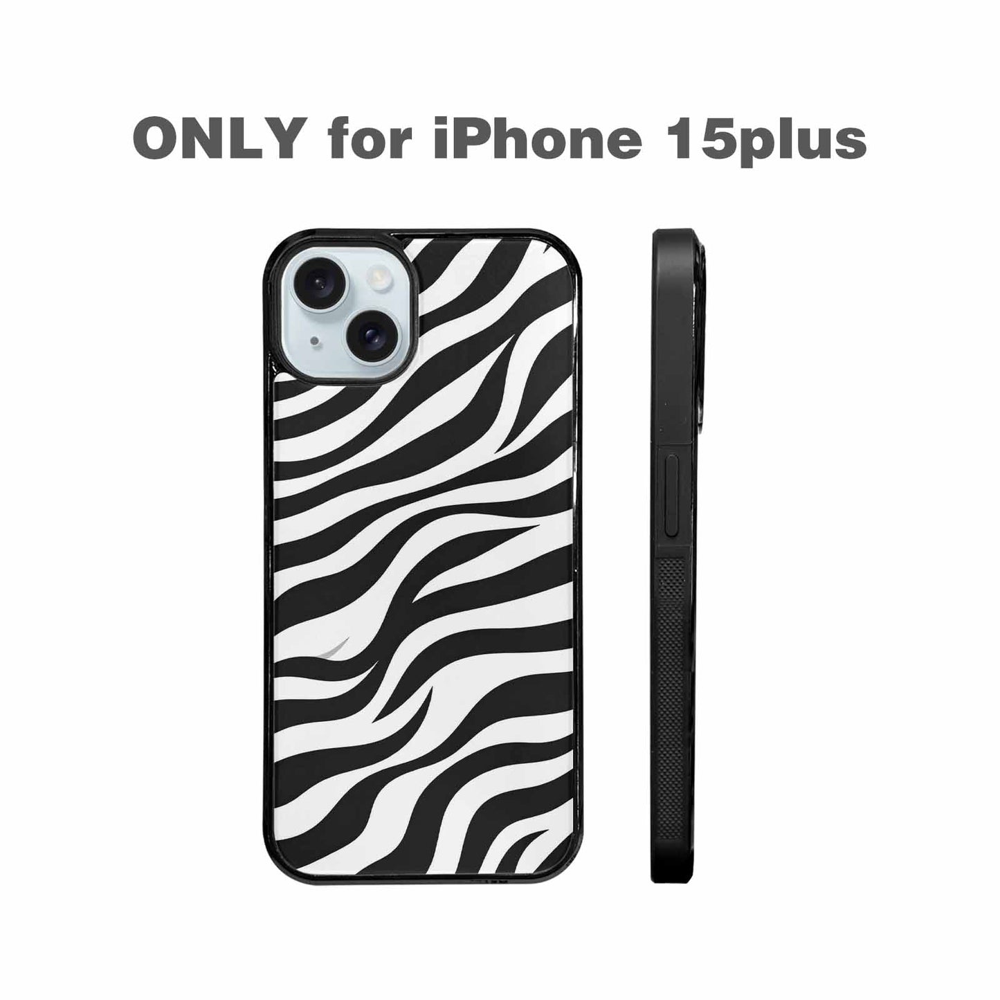 iPhone 15 Plus Case — Zebra Print Black White, Custom Made Phone Cover