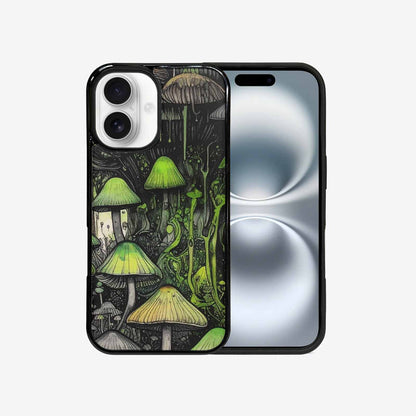 iPhone 16 Case — Rainbow Drip Mushrooms Black Green Ink, Custom Designed Case Cover
