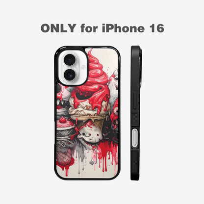 iPhone 16 Case — Ice Cream Monsters Black Red Ink, Original Design Phone Case