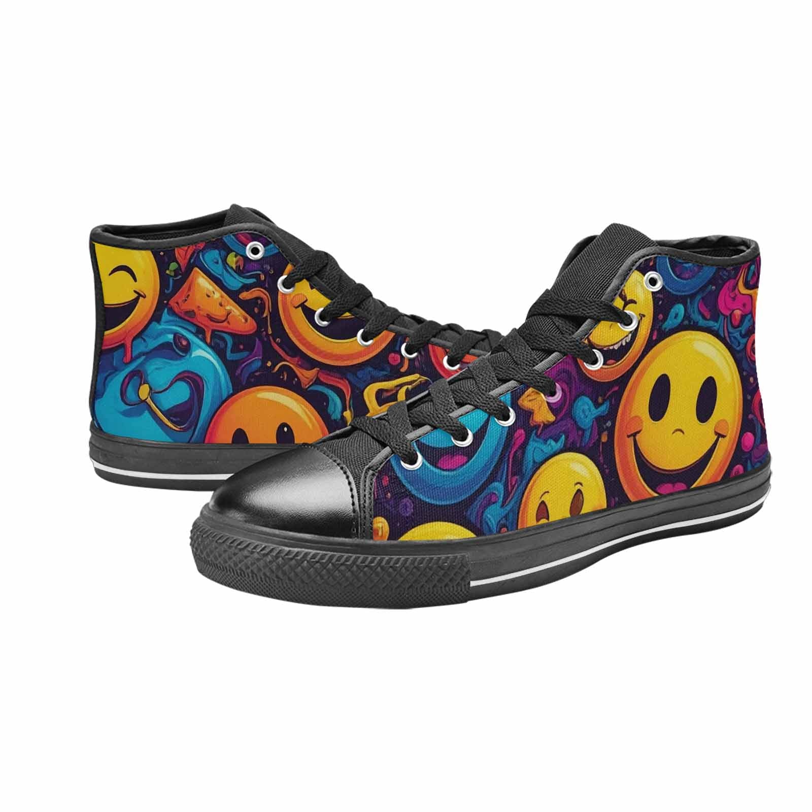 MEN'S Yellow Smiley Face High Top Canvas Vibrant Chaos Custom Sneakers