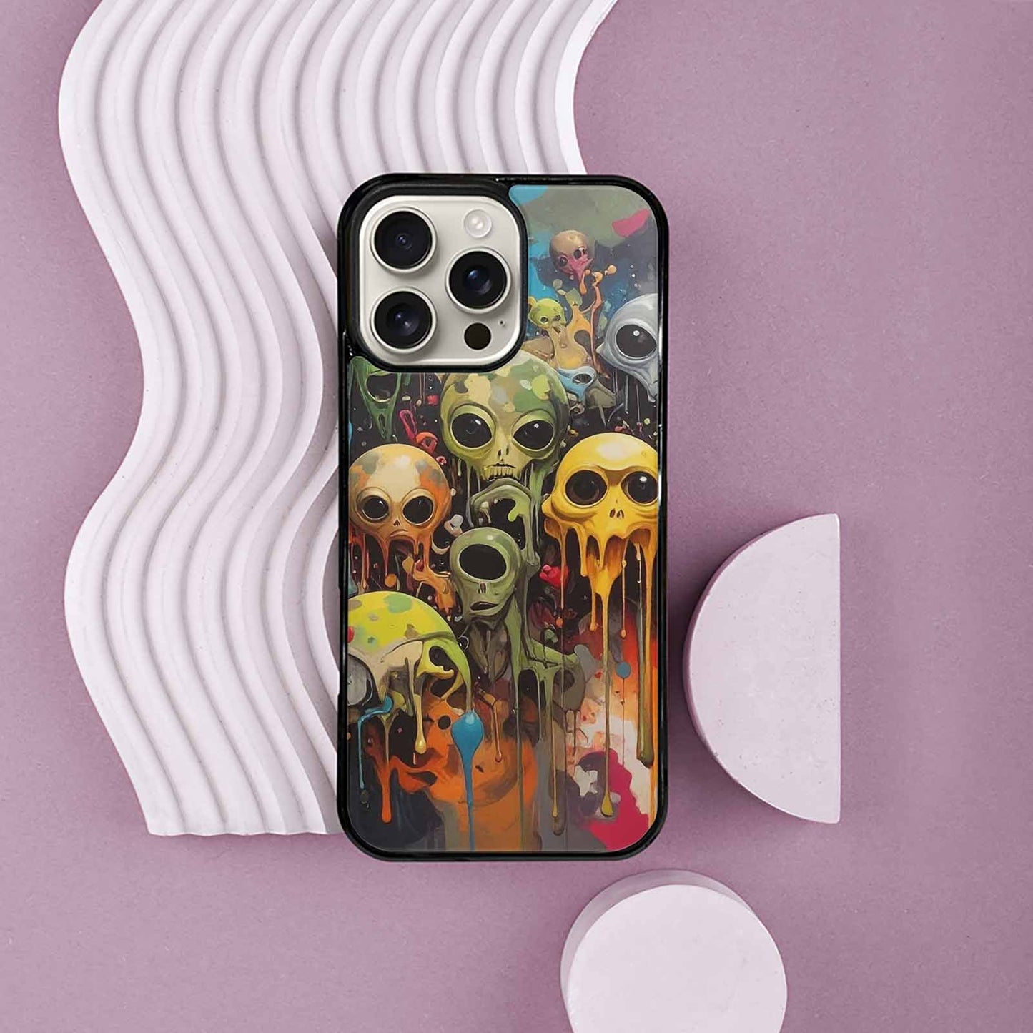 iPhone 16 Pro Max Case — Aliens Camomelting Aliens Patt, Custom Printed Phone Case