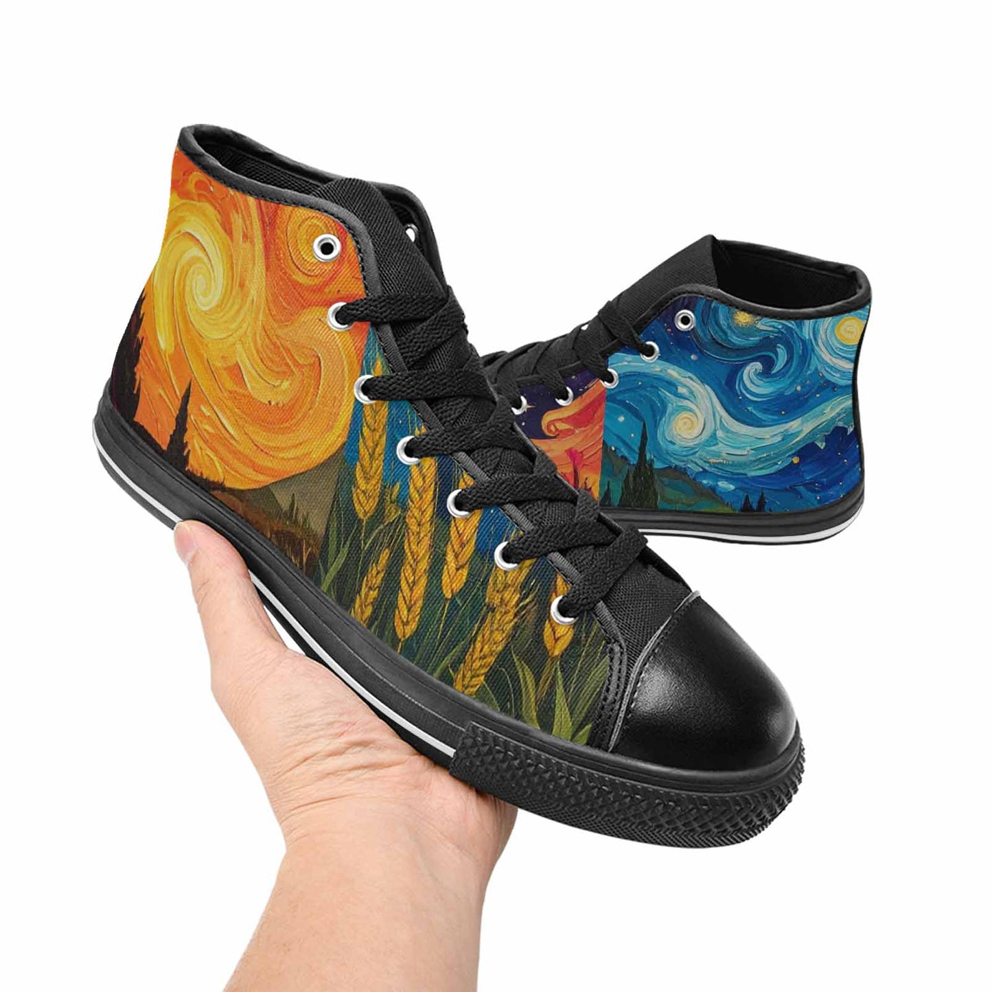 WOMEN'S Van Gogh-Style Swirl High Top Canvas Dreamcore Sneakers