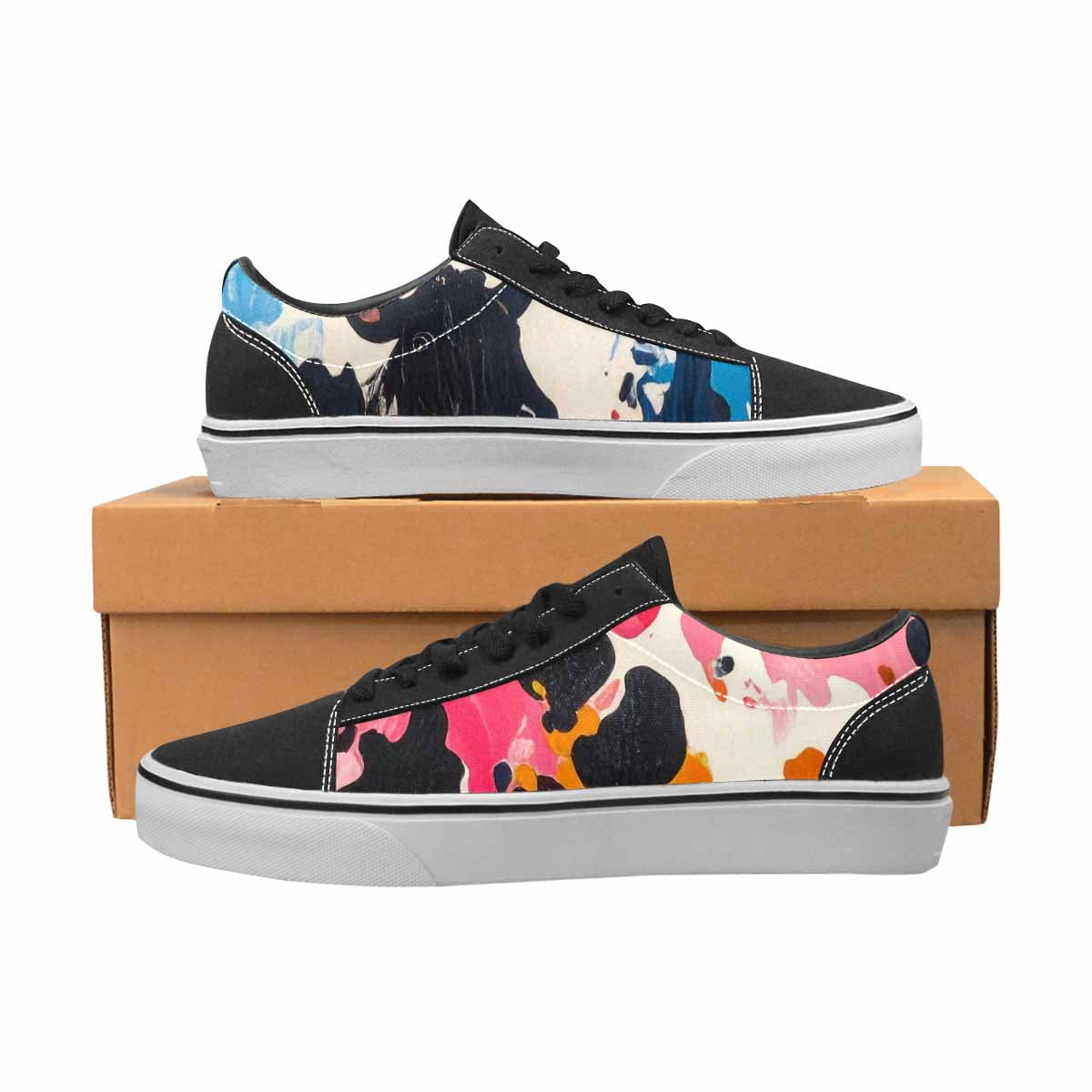 WOMEN'S Cow Animal Print Canvas Lace-Up Neon Fantasy Shoes