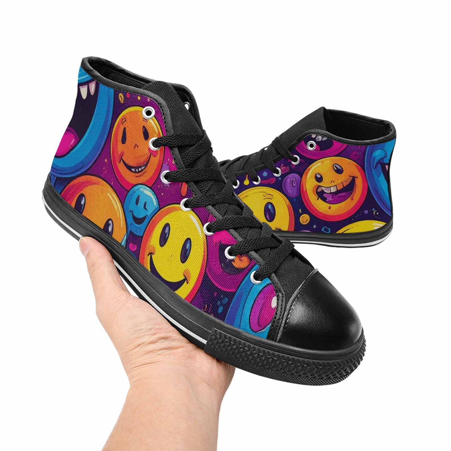 MEN'S Yellow Smiley Face High Top Canvas Y2K Custom Shoes