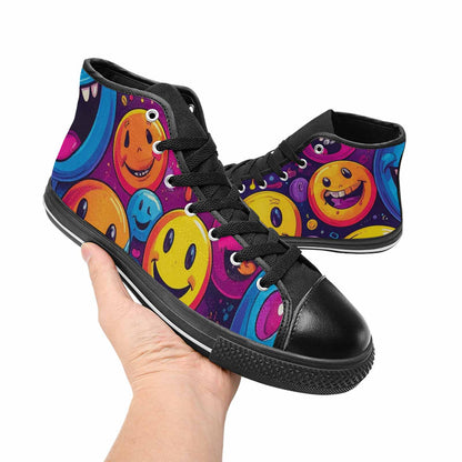 MEN'S Yellow Smiley Face High Top Canvas Y2K Custom Shoes