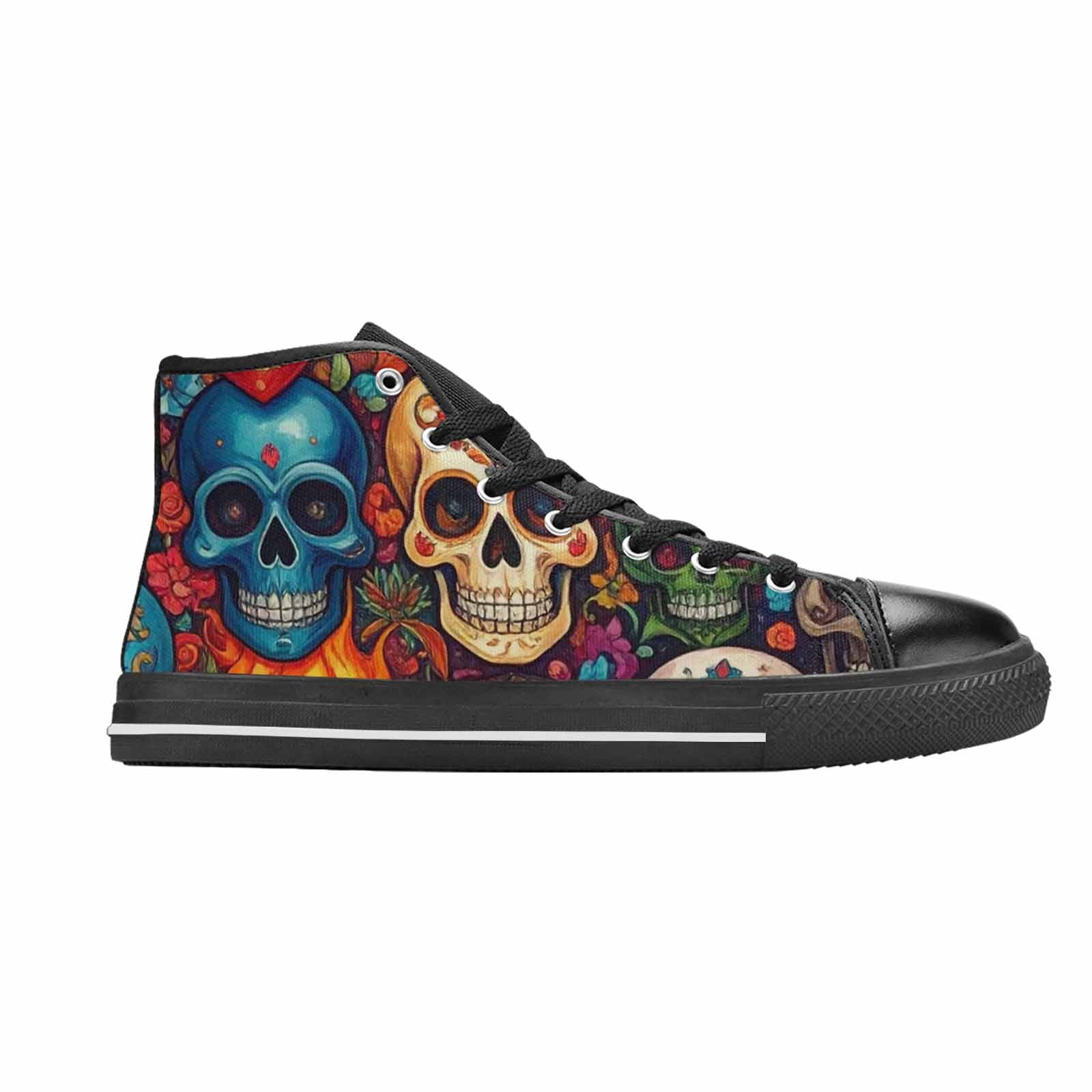 WOMEN'S Skull High Top Canvas Wallpaper Art Custom Sneakers