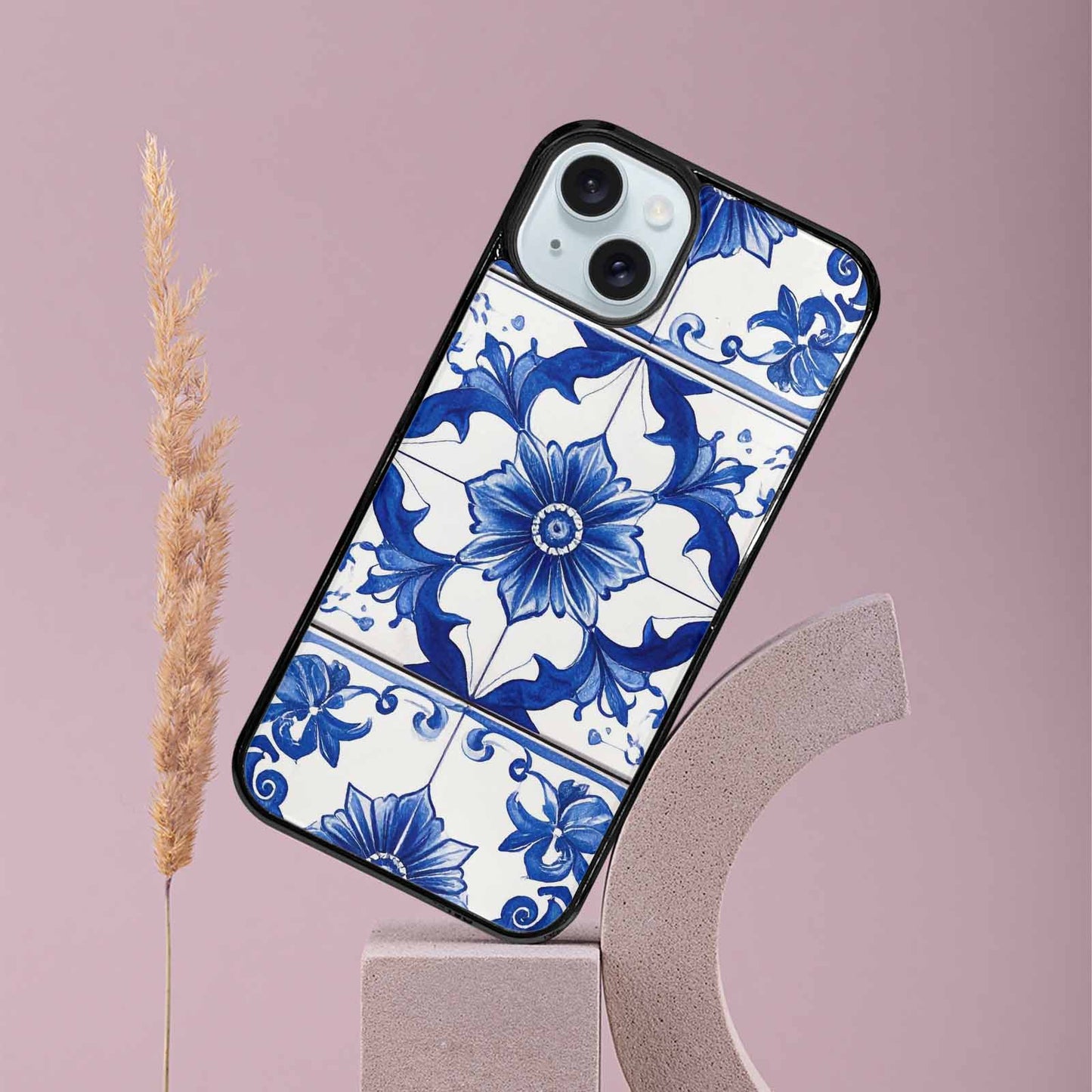 iPhone 15 Plus Case — Talavera Tile Floral Custom, Custom Art Phone Cover