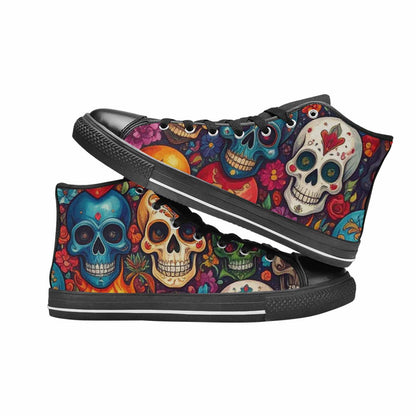 WOMEN'S Skull High Top Canvas Wallpaper Art Custom Sneakers