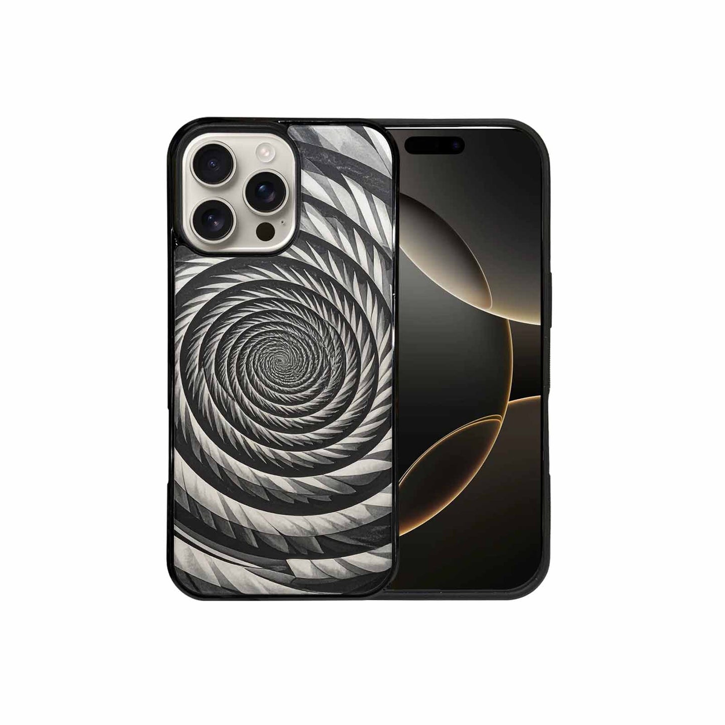 iPhone 16 Pro Max Case — Hypnotic Spiral Optical Illusion Motif High, Custom Printed Phone Case