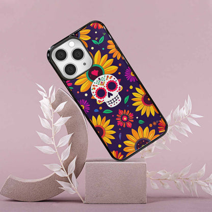iPhone 15 Pro Max Case — Sunflowers Hundreds Of Skulls Art Seamless, Custom Phone Case